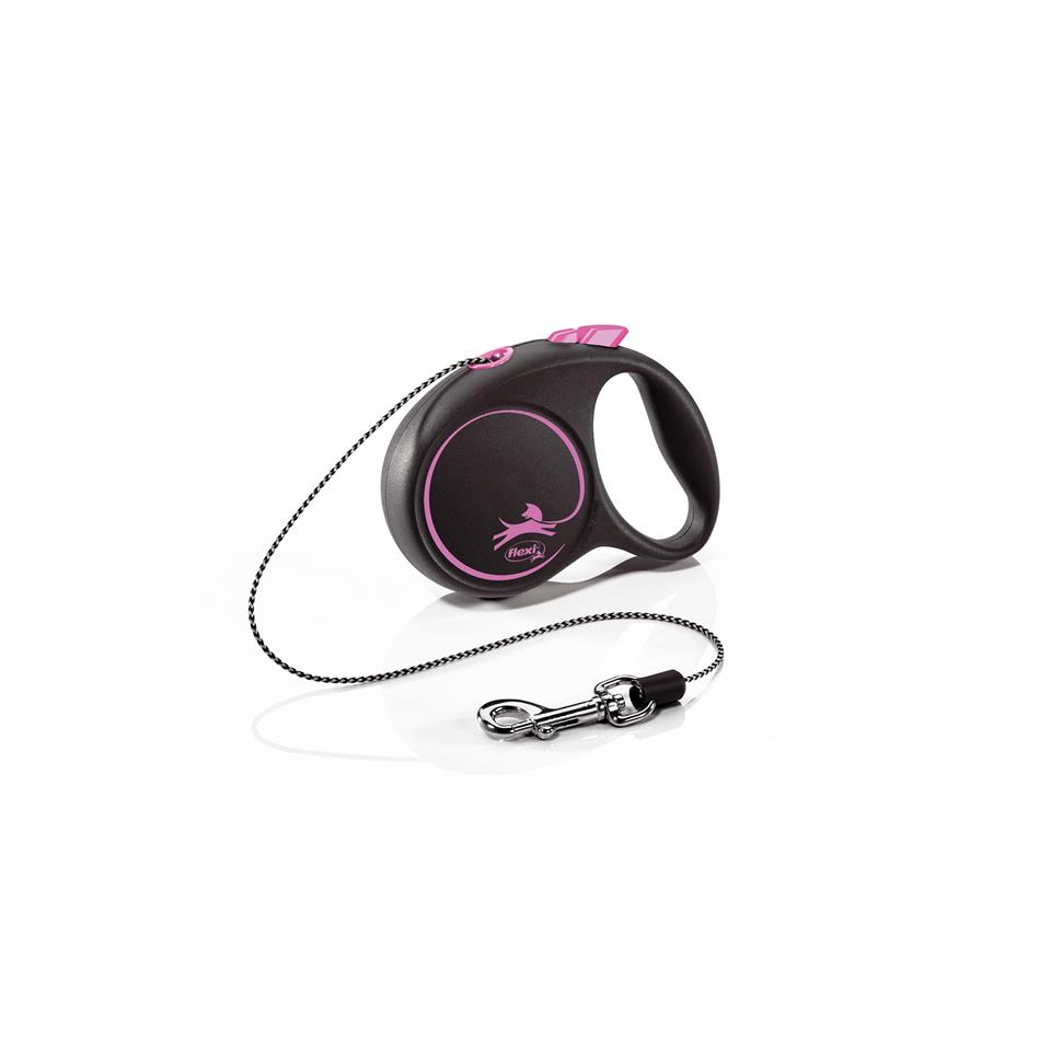 FLEXI Black Design lesa automata cu sir pentru caini, negru cu roz, marimea XS, 3 m
