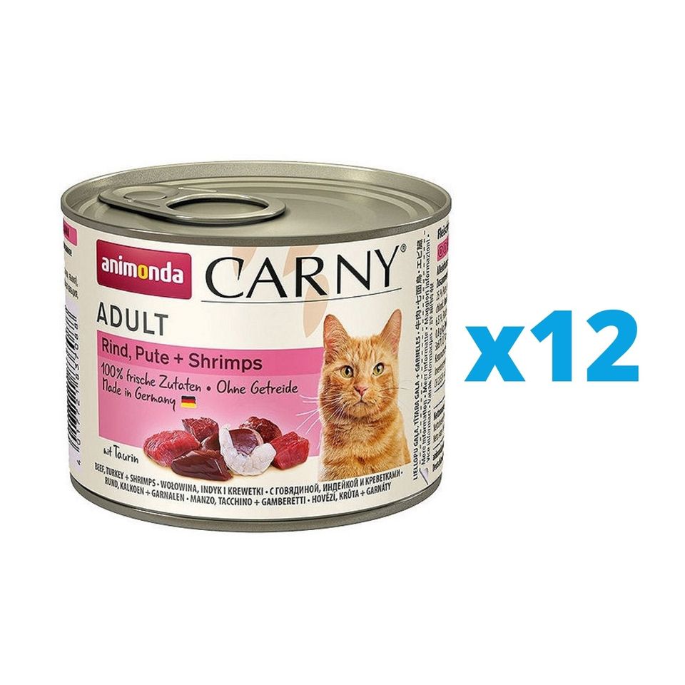 ANIMONDA Carny Adult Conserve hrana pisici, cu curcan, pui si creveti12 x 200 g