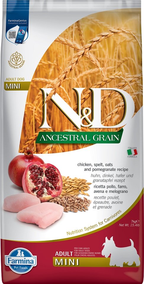 FARMINA N&D Low Grain Adult Mini Hrana uscata caini talie mica, cu pui si rodie 7 kg