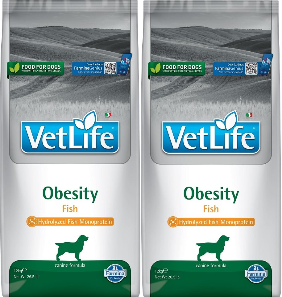 FARMINA Vet Life Obesity Fish 12 kg x 2 hrana dietetica pentru caini supraponderali, cu peste