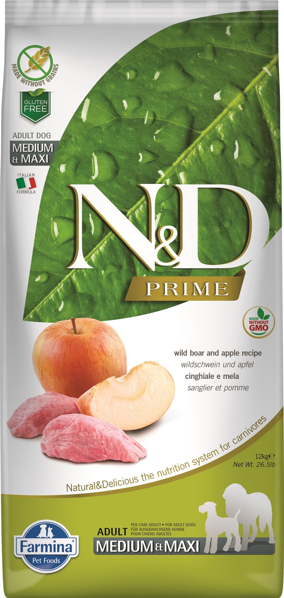 FARMINA N&D Prime Dog Adult Medium&Maxi Wild boar&apple hrana uscata caini adulti talie medie/mare, cu mistret si mar 12 kg