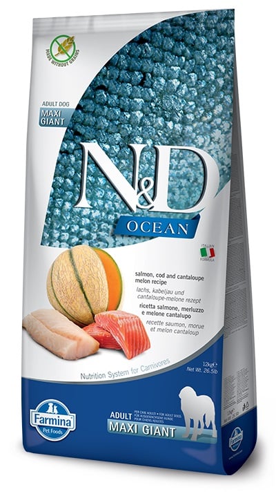 FARMINA N&D Ocean Dog Adult Giant Maxi hrana uscata caini adulti talie mare, cu somon, cod, pepene galben 12 kg