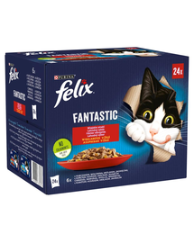FELIX FANTASTIC Hrana umeda cu diverse tipuri de carne pentru pisici adulte 24x85g