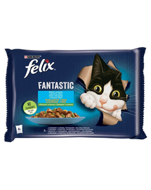 FELIX FANTASTIC Hrana umeda pentru pisici adulte, somon cu dovlecel si pastrav cu fasole verde 4x85g