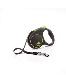 FLEXI Black Design lesa automata cu banda pentru caini, negru cu verde, marimea S, 5 m