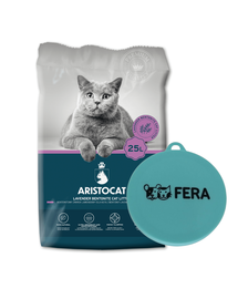 ARISTOCAT Bentonite Plus Nisip pentru litiera pisicilor, din bentonita cu lavanda 25 L + FERA Capac pentru conserve hrana umeda