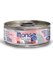 MONGE Natural Cat hrană umedă pentru pisici, cu ton, pui și creveți 80g