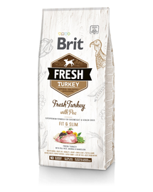 BRIT Fresh Adult Fit&Slim 12 kg hrana uscata caini adulti, curcan si mazare