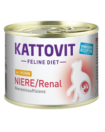 KATTOVIT Feline Diet Niere/Renal hrana umeda dietetica pentru pisici cu afectiuni ale rinichilor, cu pui 185 g