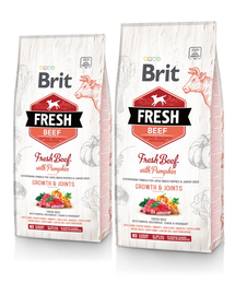 BRIT Fresh Puppy Large hrana uscata caini juniori de talie mare, cu vita si dovleac 24 kg (2 x 12 kg)