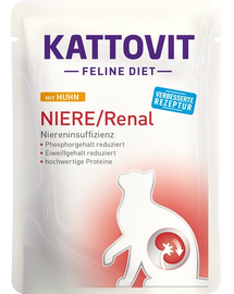 KATTOVIT Feline Diet Niere/Renal hrana umeda dietetica pentru pisici cu afectiuni ale rinichilor, cu pui 85 g