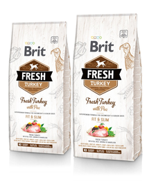 BRIT Fresh Light Fit & Slim hrana uscata caini adulti supraponderali, cu mazare si curcan 24 kg (2 x 12 kg)