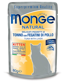 MONGE Kitten hrană umedă pentru pisoi, cu ton și ficat de pui 80g