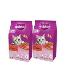 WHISKAS Adult 2x14kg hrana uscata pentru pisici adulte cu vita si legume