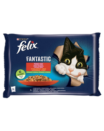FELIX FANTASTIC Hrana umeda pui cu rosii, vita cu morcovi pentru pisici adulte 4x85g