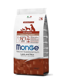 MONGE Puppy&Junior hrana uscata pentru catelusi de toate rasele, cu miel, orez si cartofi 2,5 kg