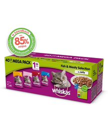 WHISKAS Adult 40x85g Peste si arome traditionale hrana umeda pentru pisici in aspic (pui, somon, vita, ton)