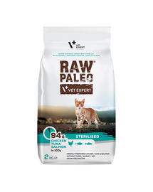VETEXPERT Raw Paleo  Sterilised Chicken&Tuna&Salmon Hrana uscata pentru pisici sterilizate 2 kg