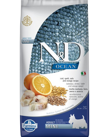 FARMINA N&D Ocean Adult Mini, Hrana uscata pentru caini de talie mica, cu cod, grau, ovaz, portocale  2,5 kg