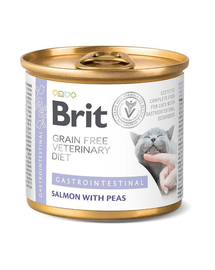 BRIT Veterinary Diet Gastrointestinal Salmon&Pea pentru pisici cu sistem digestiv sensibil, hrana dietetica 200 g