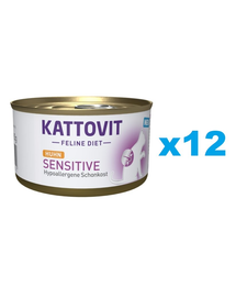 KATTOVIT Feline Diet Sensitive Chicken hrana umeda dietetica pentru pisici cu intolerante, alergii alimentare, cu pui  12 x 85 g