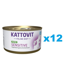 KATTOVIT Feline Diet Sensitive Turkey hrana umeda dietetica pentru pisici cu intolerante, alergii alimentare, curcan 12 x 85 g