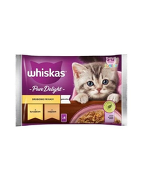 WHISKAS Pure Delight Junior hrana pisoi 4x85g tocanita pui si curcan in aspic