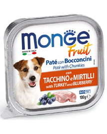 MONGE Fruit Dog pate pentru caini, curcan si afine 100g