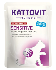 KATTOVIT Feline Diet Sensitive hrana umeda dietetica pentru pisici cu alergii alimentare, cu pui si rata 85 g