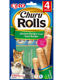 INABA Churu Rolls Chicken 4x10g rulouri cu pui si ton pentru pisica