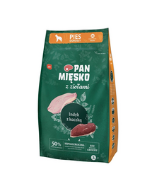 PAN MIĘSKO ierburi aromatice, curcan si rata M 3 kg hrana caini rasa medie