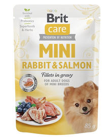 BRIT CARE Mini Adult Pouch Rabbit&Salmon 24x85g Hrana umeda caini talie mica, cu iepure si somon