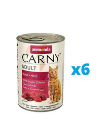 ANIMONDA Carny Adult Hrana umeda cu carne de vita si inimi pentru pisci adulte 6 x 400 g