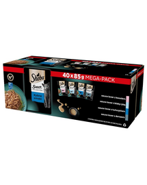 SHEBA Sauce Collection Arome de pește pliculețe de sos 40x85 g cu somon, pește alb, ton, cod