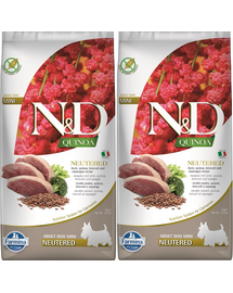 FARMINA N&D Quinoa Neutere Adult Mini duck, broccoli & asparagus 2 x 7 kg hrana caini sterilizati/castrati talie mica