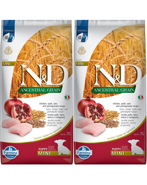 FARMINA N&D Low Grain Chicken & Pomegranate Mini Puppy 2 x 7 kg hrana uscata caini juniori talie mica, pui si rodie