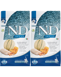 FARMINA N&D Ocean Cat Kitten cod, shrimp, pumpkin & cantaloupe melon 2 x 1,5 kg hrana uscata pisoi, pisici gestante/alapteaza, cod, creveti, dovleac si pepene galben