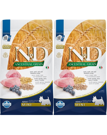 FARMINA N&D Ancestral Grain Lamb & Blueberry Adult Mini dog alimente caini rasa mica 2 x 2,5 kg