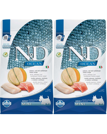 FARMINA N&D Ocean Dog Adult Mini salmon, cod & canatloupe melon 2 x 2,5 kg hrana caini adulti talie mica, somon, cod si pepene galben