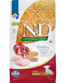 FARMINA N&D Mini Puppy Low Grain Chicken&Pomegranate hrana uscata caini juniori talie mica, pui si rodie 2.5 kg