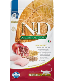 FARMINA N&D Hrana pentru pisici adulte castrate si sterilizate, cu cereale, pui si rodie - 1,5 kg
