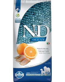 FARMINA N&D Ocean Dog Adult Herring&Orange Medium&Maxi hrana uscata caini adulti talie medie/mare, hering si portocale 12 kg