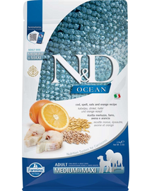 FARMINA N&D Ocean Adult Medium/MaxiHrana caini adulti, cu cod, portocala, ovaz 2,5 kg