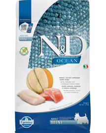 FARMINA N&D Ocean Hrana caini adulti de talie mica, cu somon, cod si pepene galben 800 g