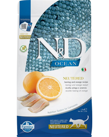 FARMINA N&D Ocean - Hrană uscată pentru pisici adulte, după castrare - hering și portocală -1,5 kg