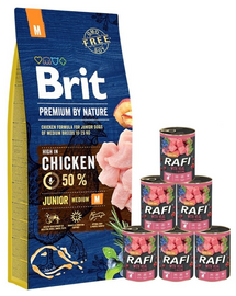 BRIT Premium By Nature Junior Medium M 15 kg + 6x400 g conserve cu vitel