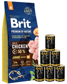 BRIT Premium By Nature Junior Medium M 15 kg + hrana cu pasare 6x1240 g