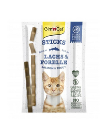 GIMCAT Sticks Somon & Păstrăv 4 buc gustări moi pisici, fără cereale