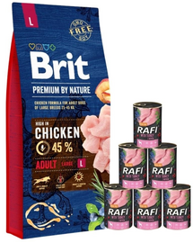 BRIT Premium By Nature Adult Large L 15 kg + pachet conserve 6x400 g curcan