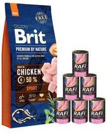BRIT Premium By Nature Sport 15 kg + hrana umeda din curcan 6x400 g
